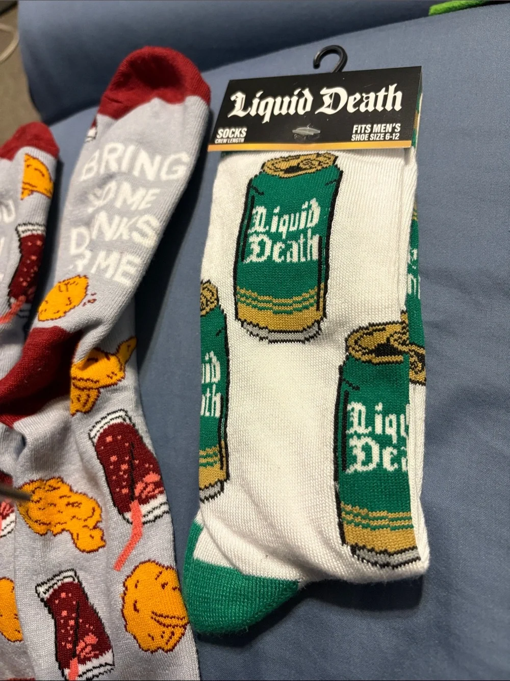 men’s socks Liquid Death and If you can read this bring some drinks for me socks